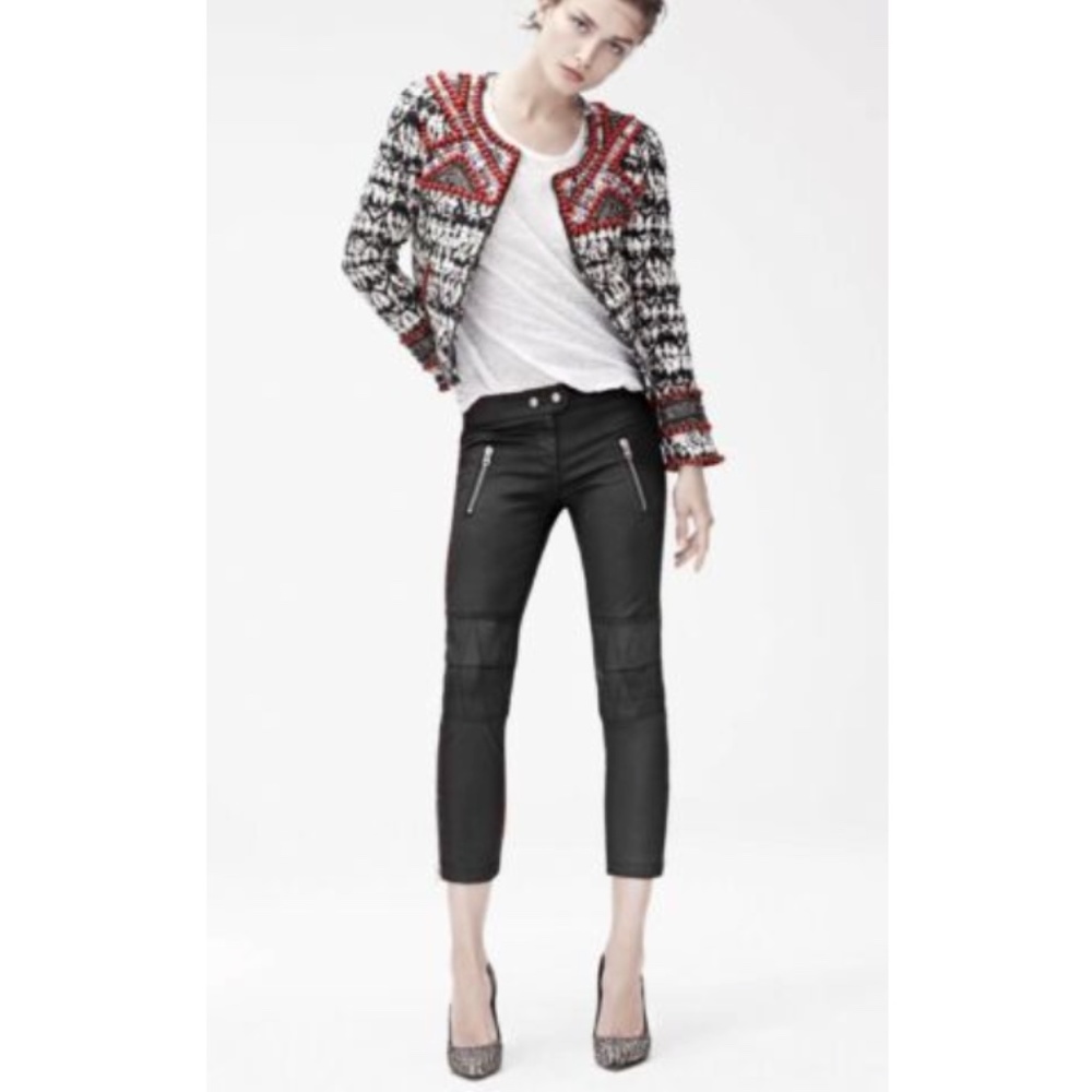 ISABEL MARANT x H&M Black Moto Biker Waxed Cotton Skinny Jeans Pants 2 XS